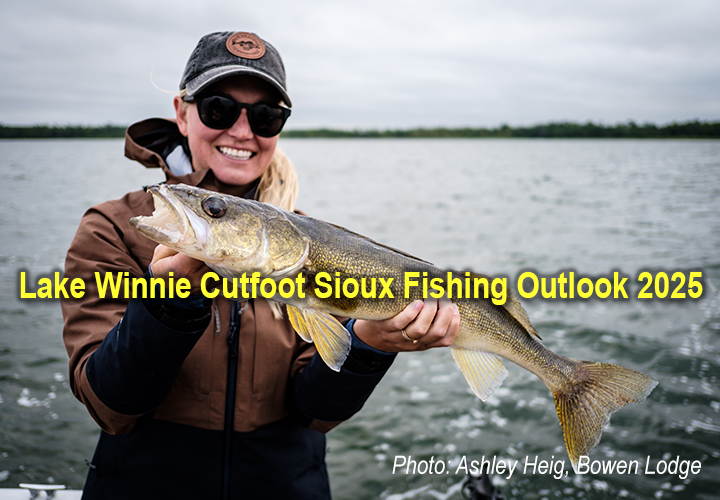 image of Ashley Heig, Bowen Lodge with a nice Lake Winnie Walleye