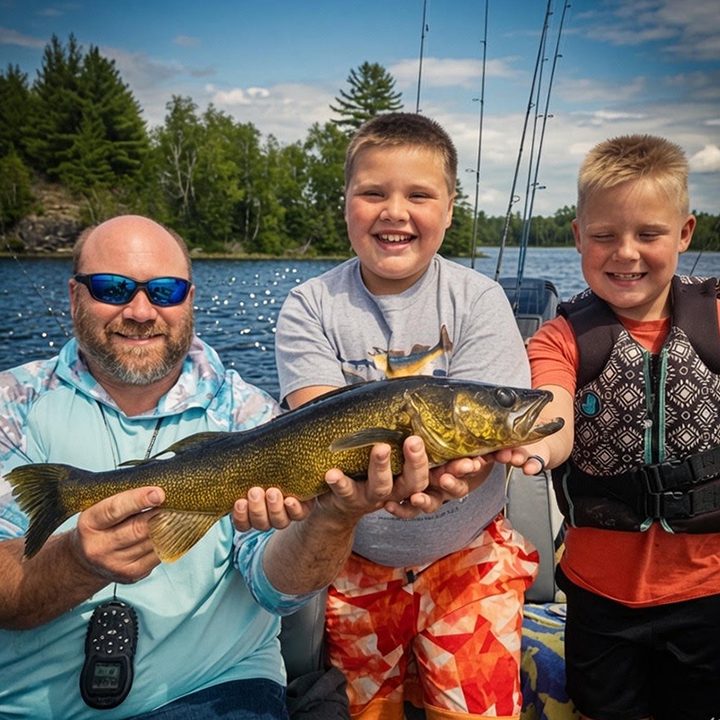 image of family with a nice walleye caught in Minnesota's Arrowhead region