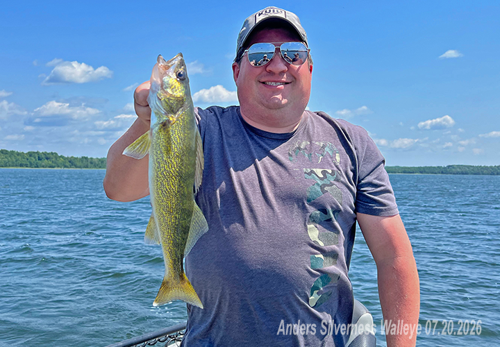 image of Anders Silverness with a nice keeper walleye from the Cass Lake area