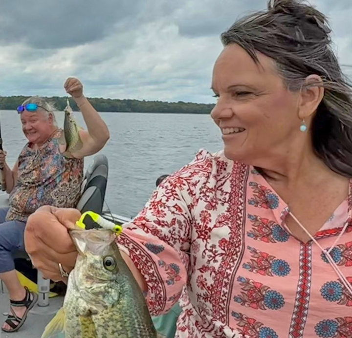 image of the Hippie Chick and Cyndee Sundin with a pair big crappies